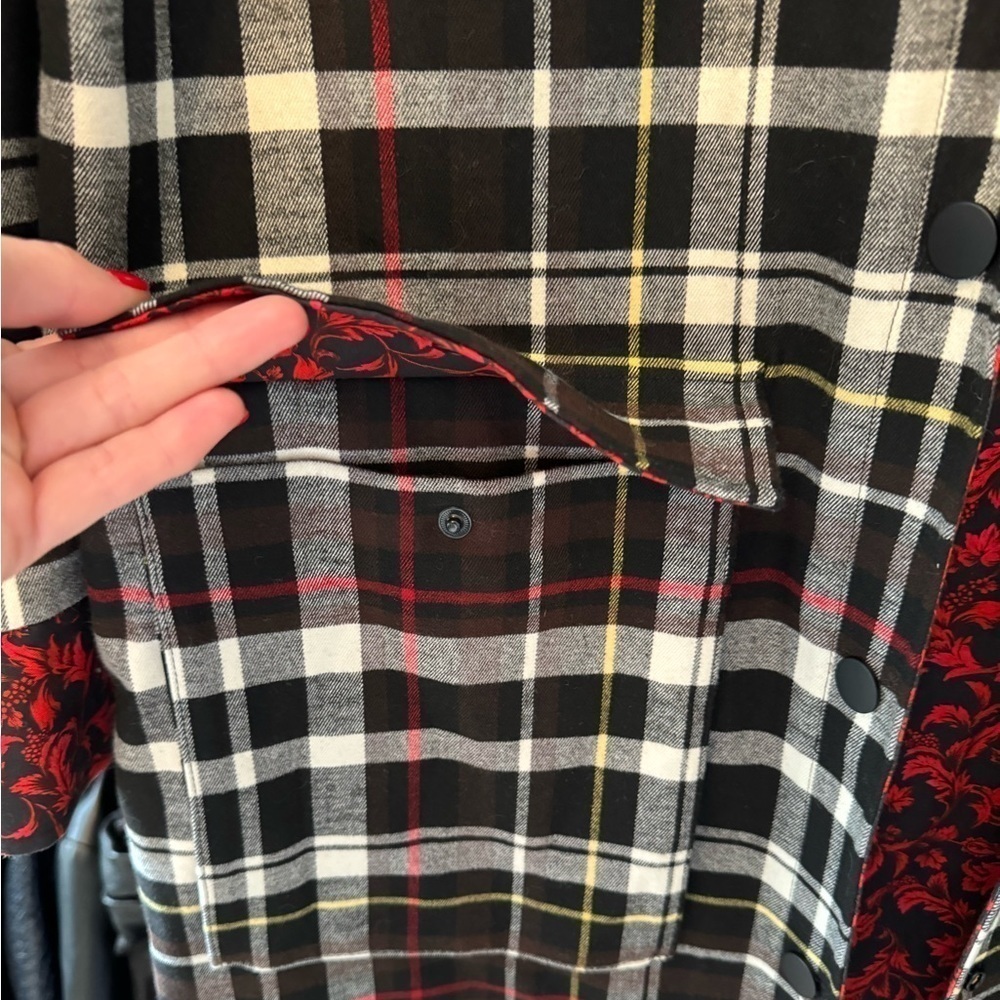 Alice and Olivia- Red and Black Plaid and Paisley Snap Longsleeve Zazie Jacket - Picture 2 of 9